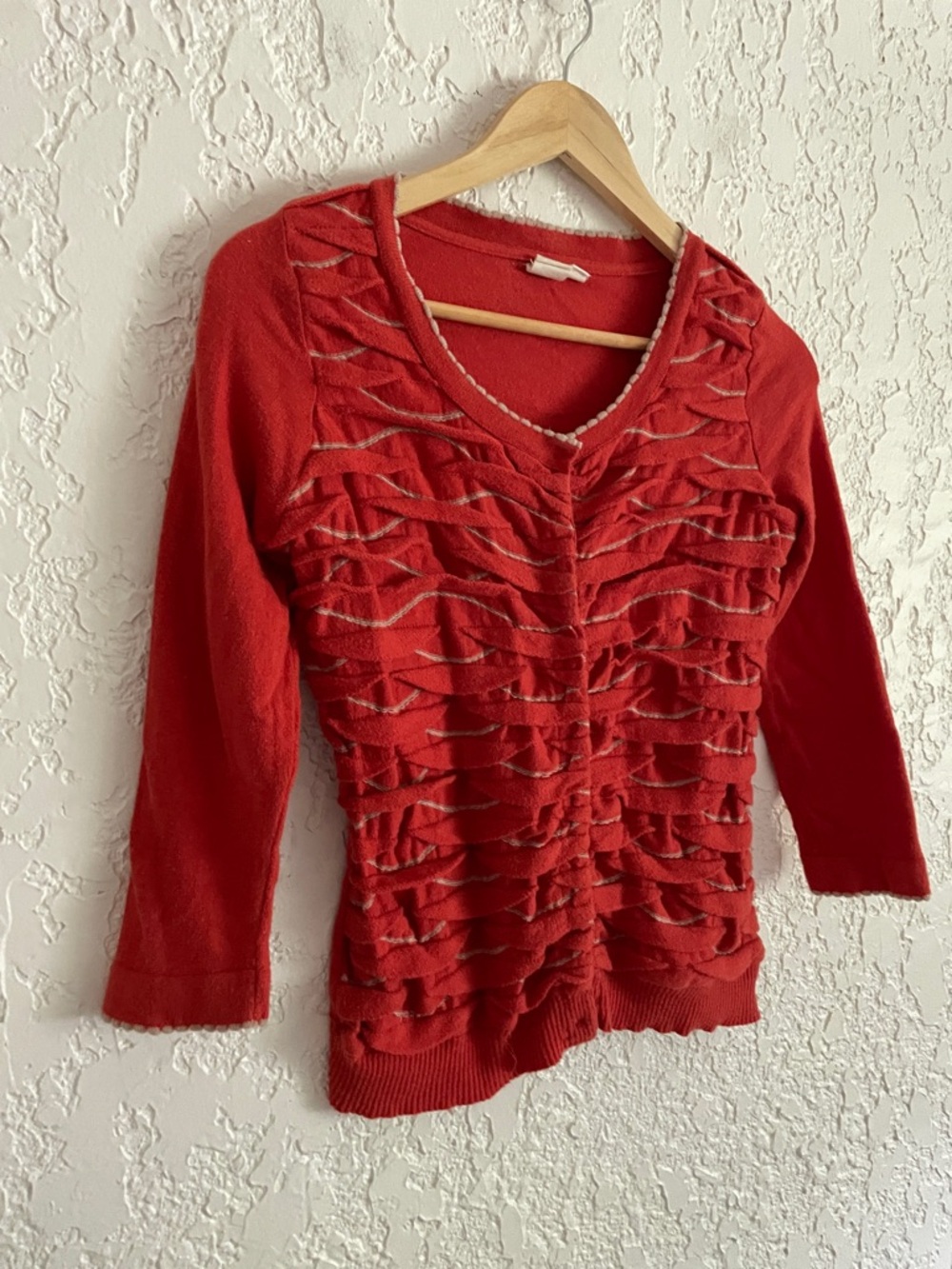 Anthropologie RARE Vintage Y2K Red Scalloped Cardigan Sweater - Picture 2 of 6